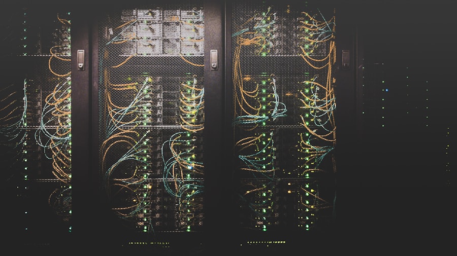 Data centre rack row with structured fibre patching